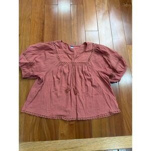 Old Navy Peasant Blouse Womens Terracotta Rose Eyelet Cotton Gauze XXL